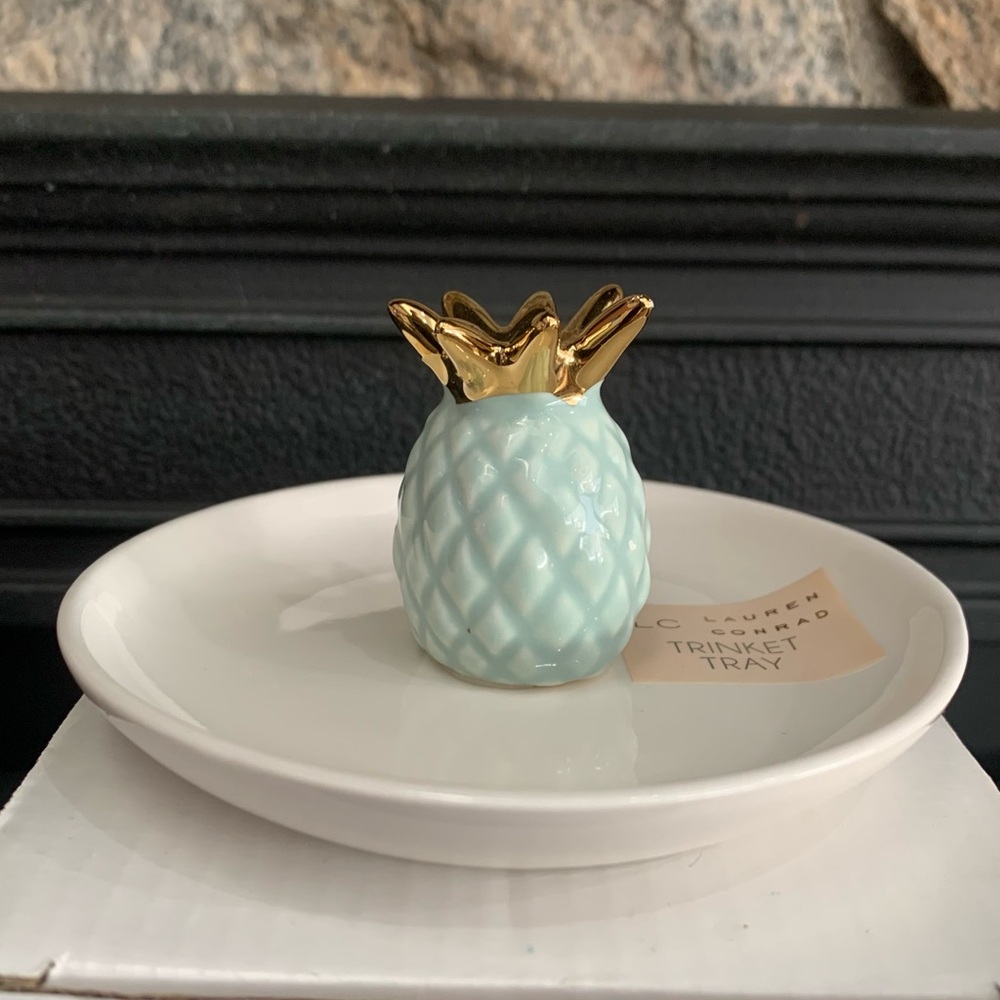LC Lauren Conrad Pineapple Trinket Dish Tray Blue with Gold Crown